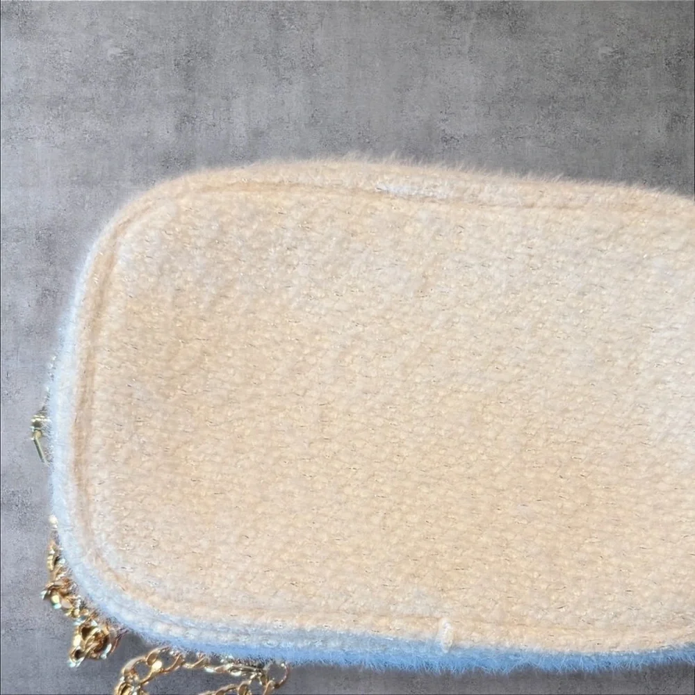 CHANEL Cream Cosmetic Bag with Gold Chain